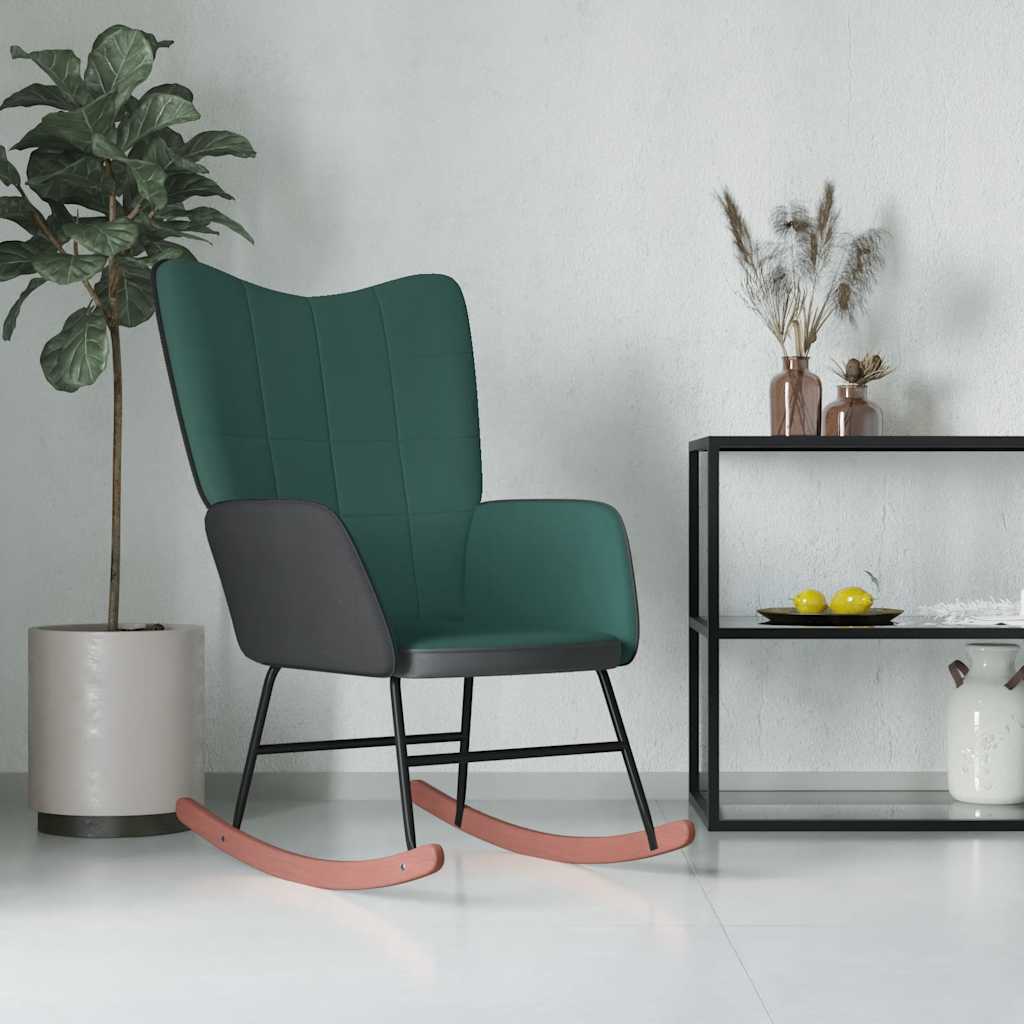 vidaXL Silla mecedora de terciopelo verde oscuro y PVC