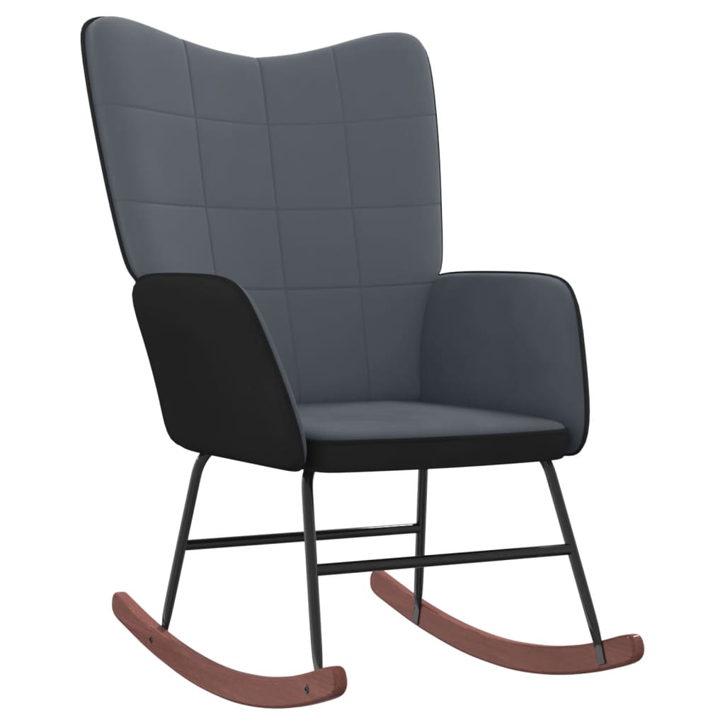 vidaXL Silla mecedora con reposapiés terciopelo y PVC gris oscuro