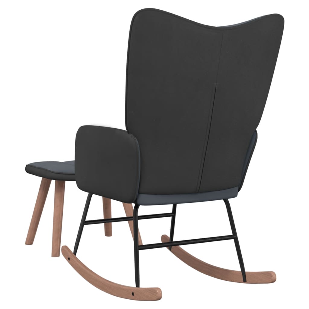 vidaXL Silla mecedora con reposapiés terciopelo y PVC gris oscuro