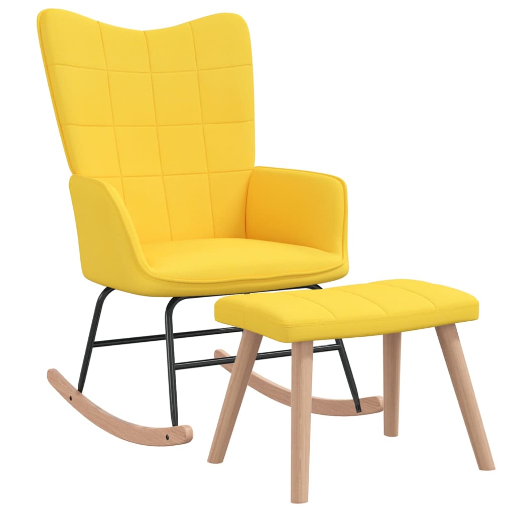 vidaXL Silla mecedora con reposapiés tela amarillo mostaza