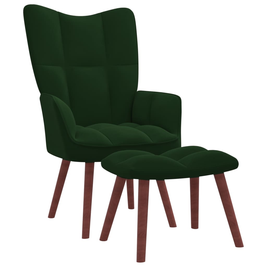 vidaXL Sillón de relax con taburete terciopelo verde oscuro