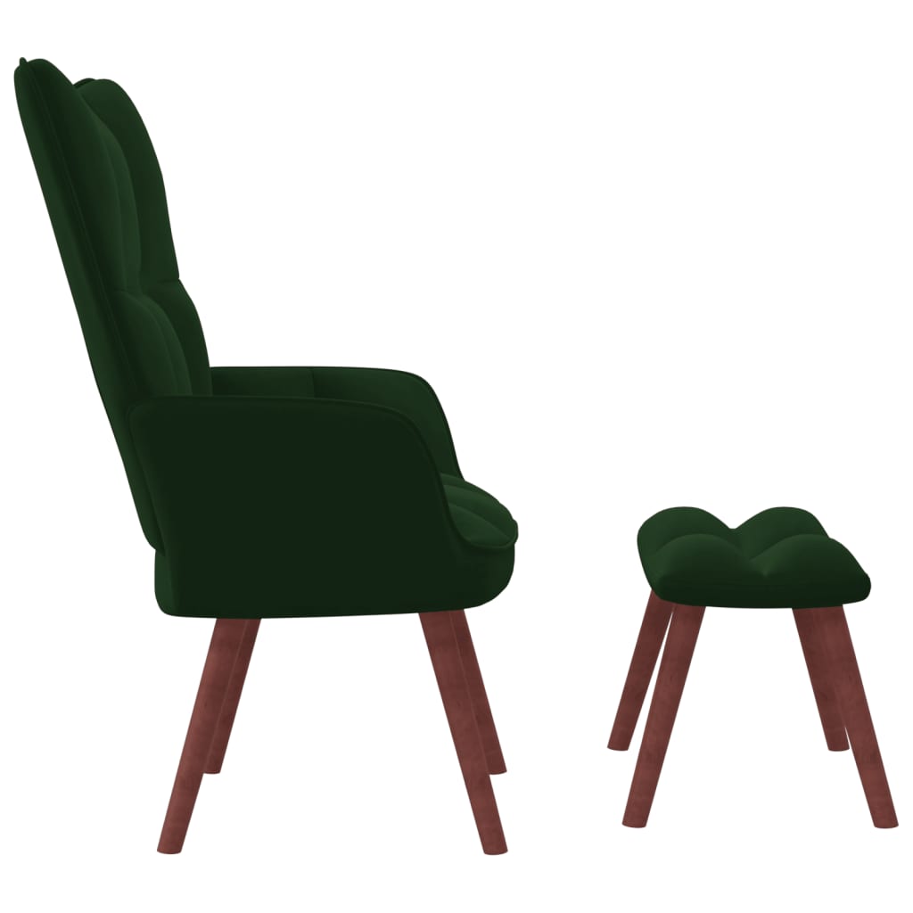 vidaXL Sillón de relax con taburete terciopelo verde oscuro