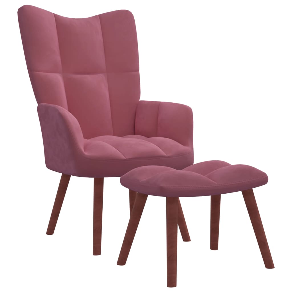 vidaXL Sillón de relax con taburete terciopelo rosa