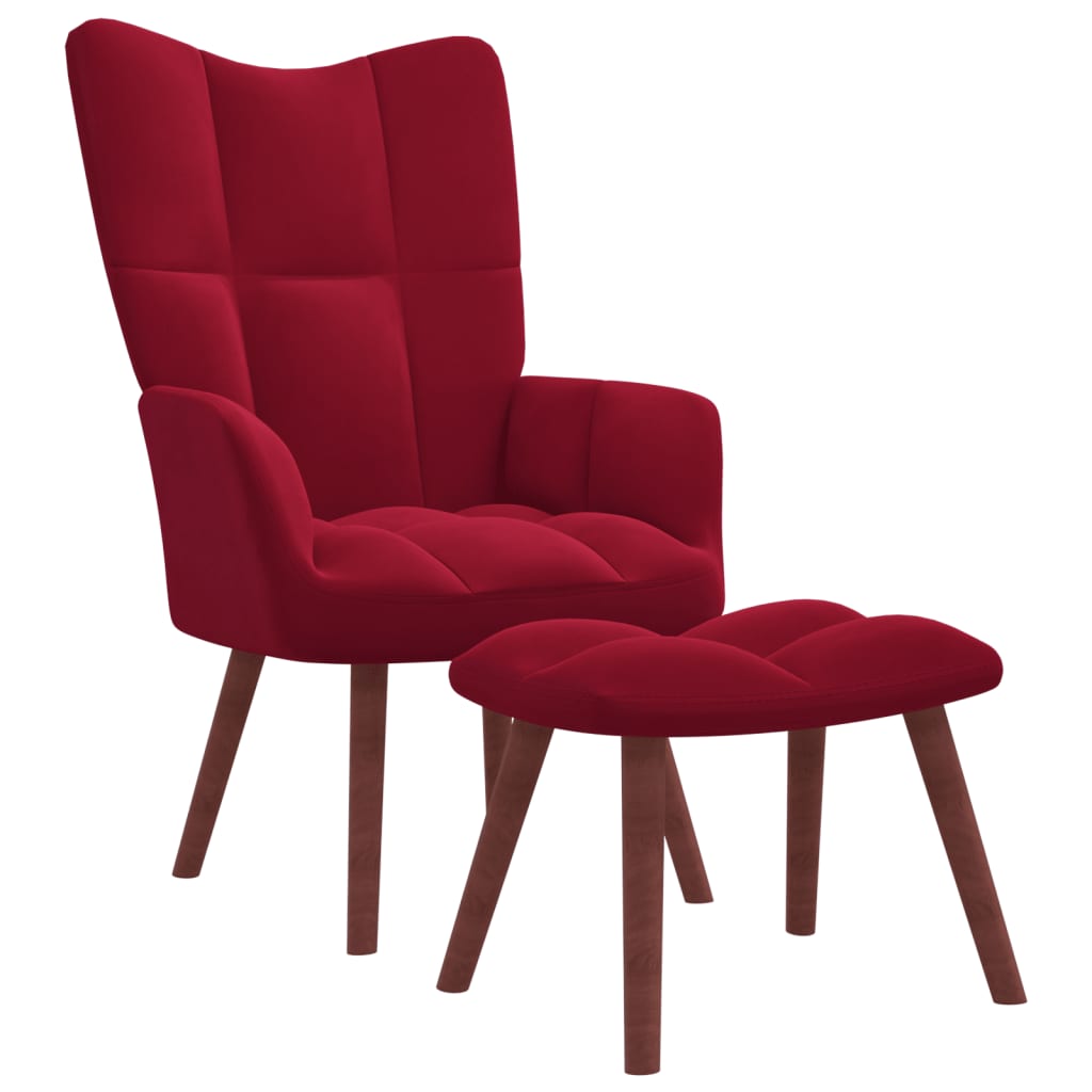 vidaXL Sillón de relax con taburete terciopelo rojo tinto