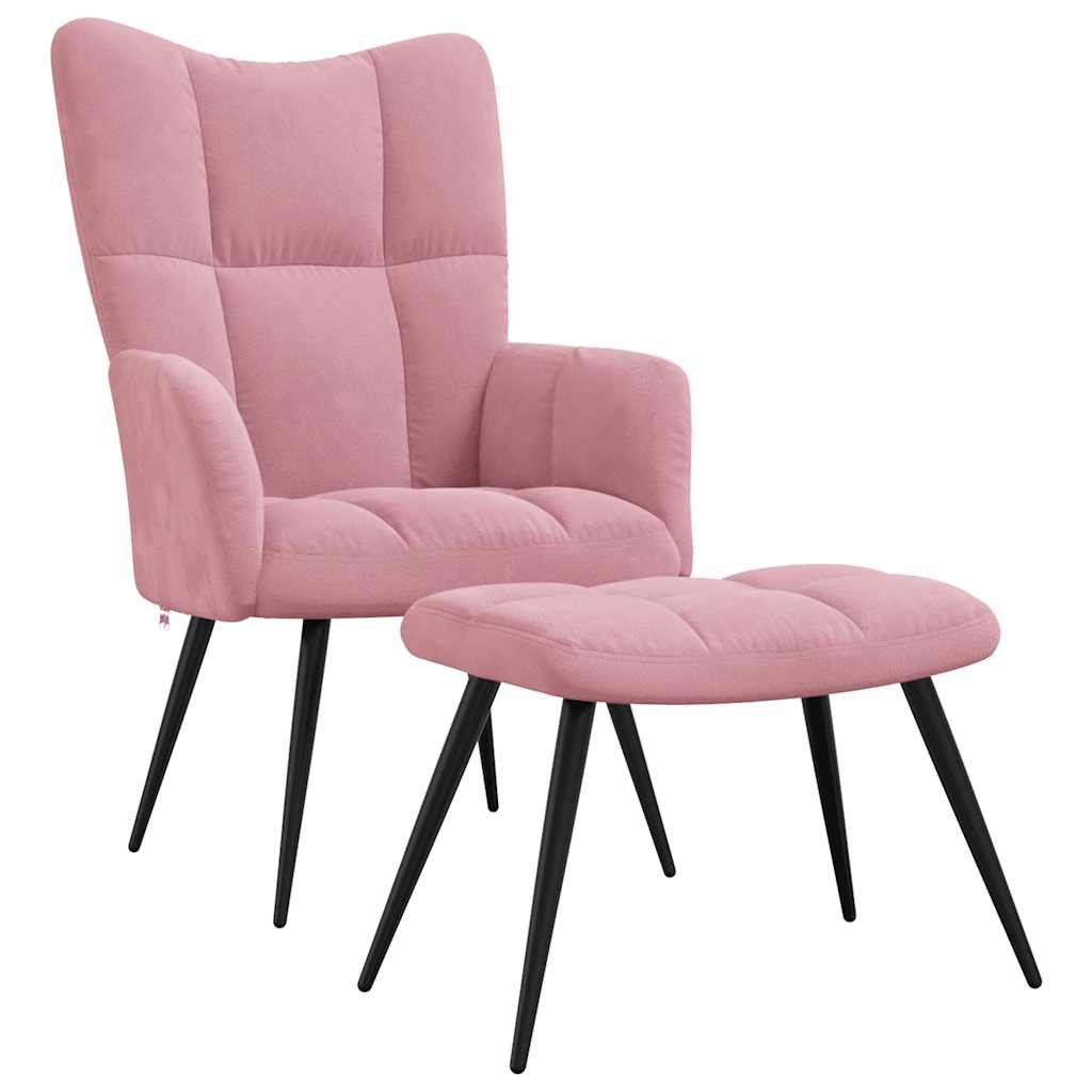 vidaXL Sillón de relax con taburete terciopelo rosa