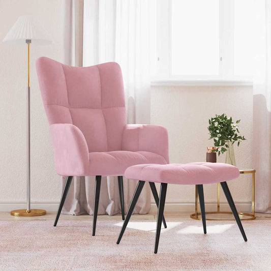 vidaXL Sillón de relax con taburete terciopelo rosa