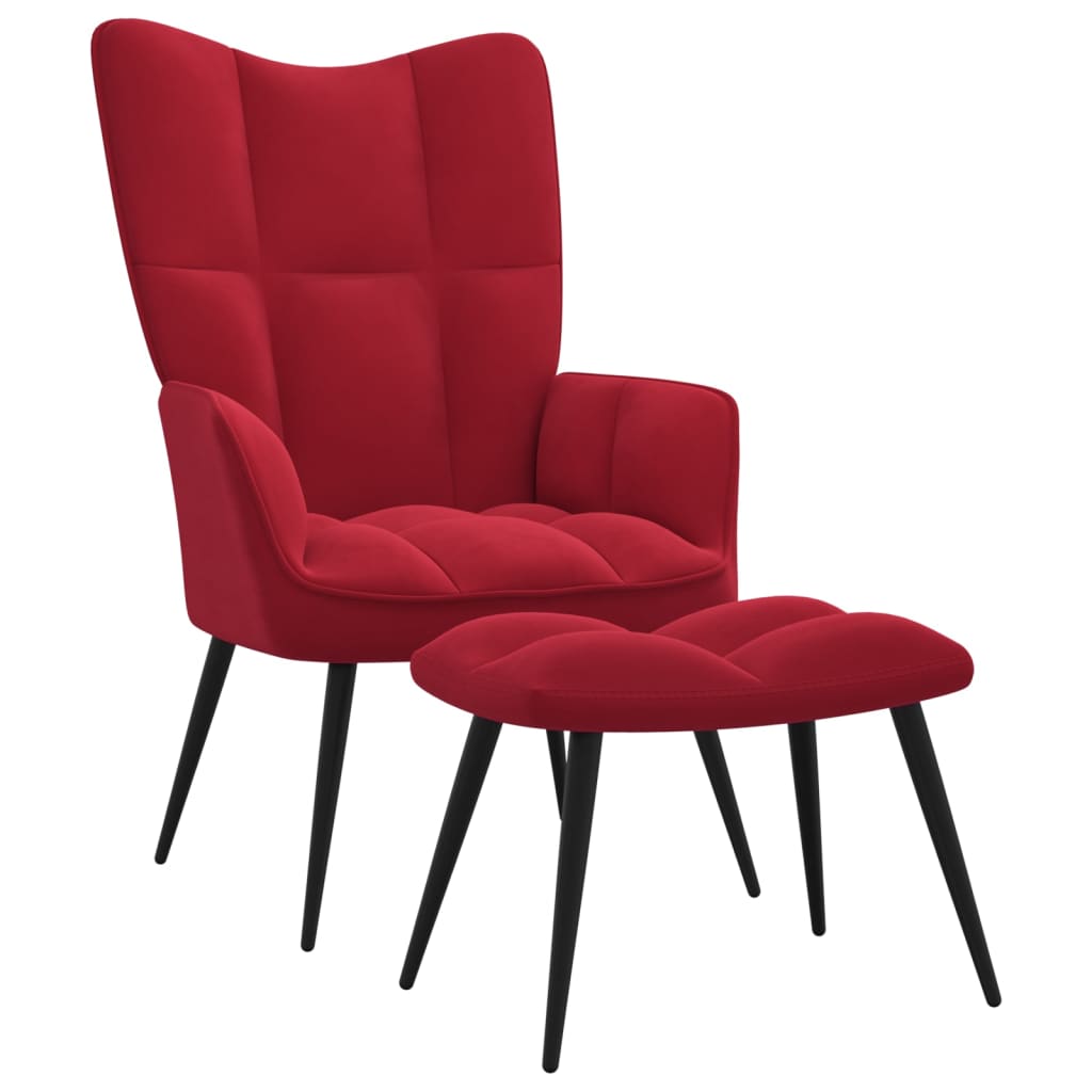 vidaXL Sillón de relax con taburete terciopelo rojo tinto