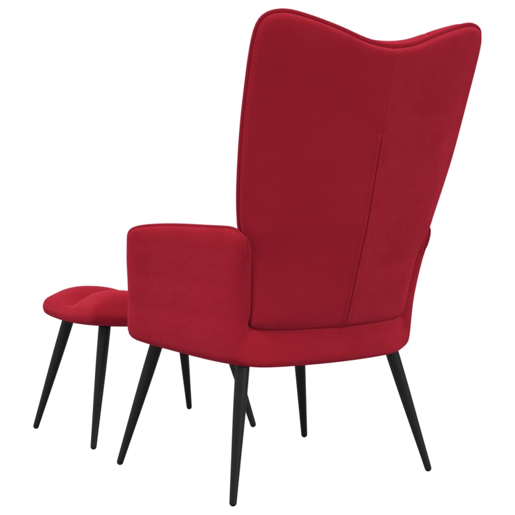 vidaXL Sillón de relax con taburete terciopelo rojo tinto