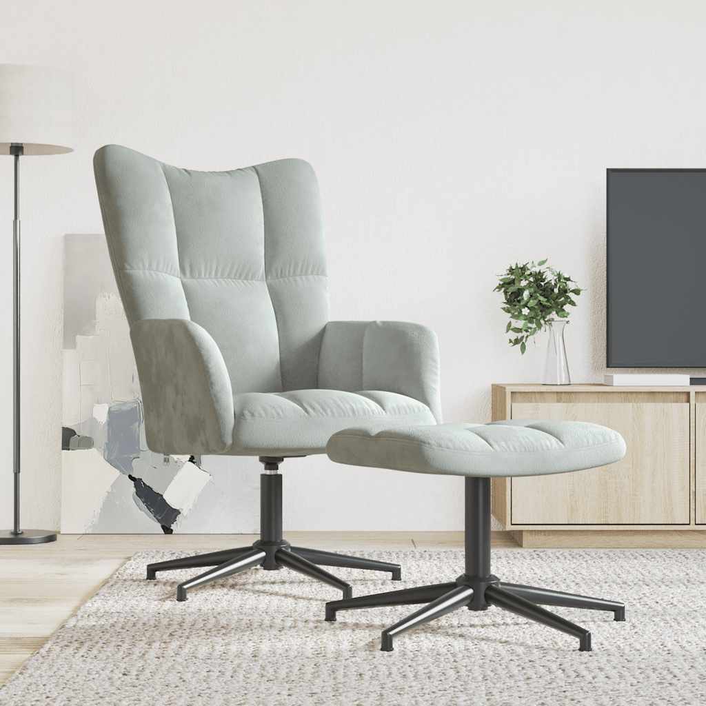 vidaXL Sillón de relax con taburete de terciopelo gris claro