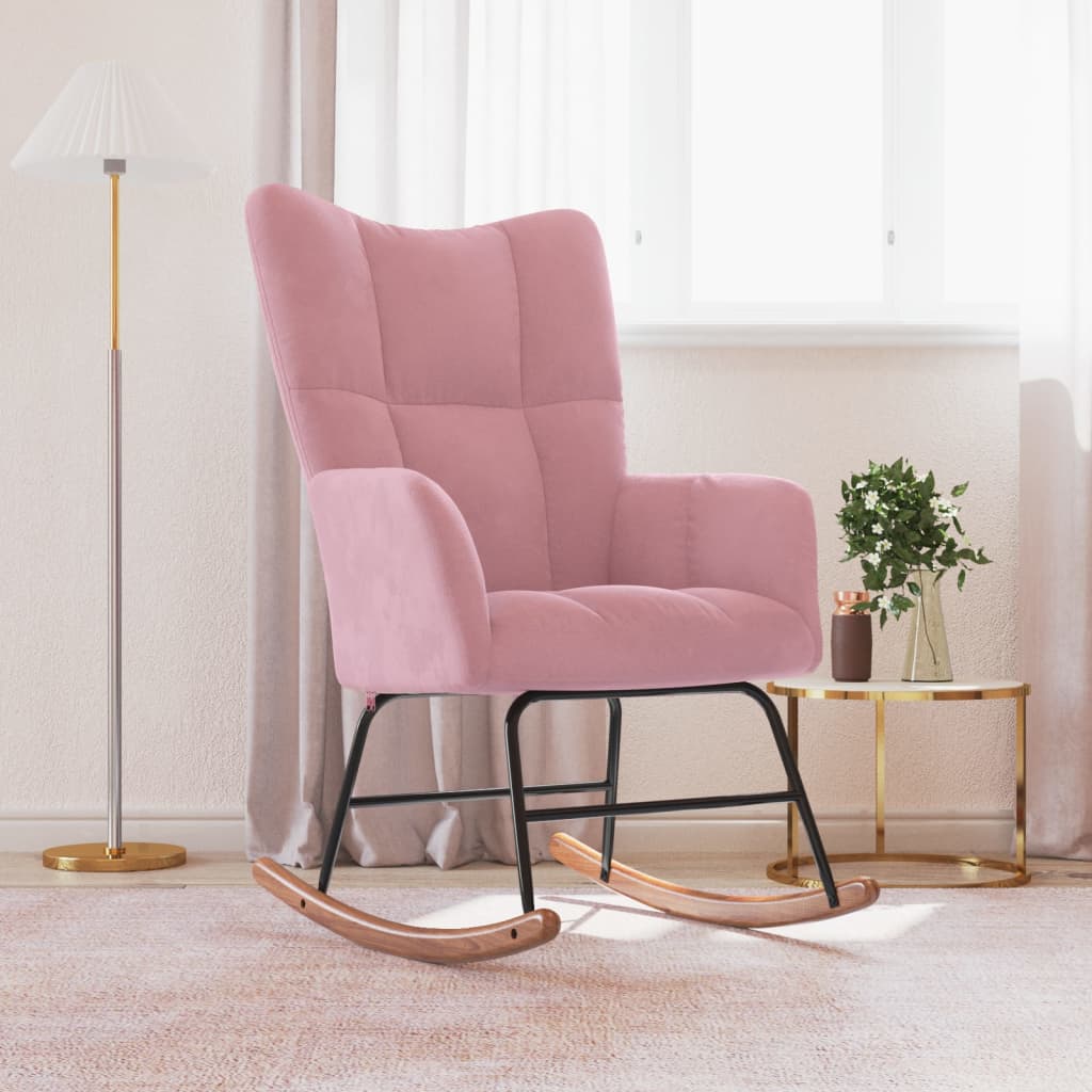 vidaXL Silla mecedora de terciopelo rosa