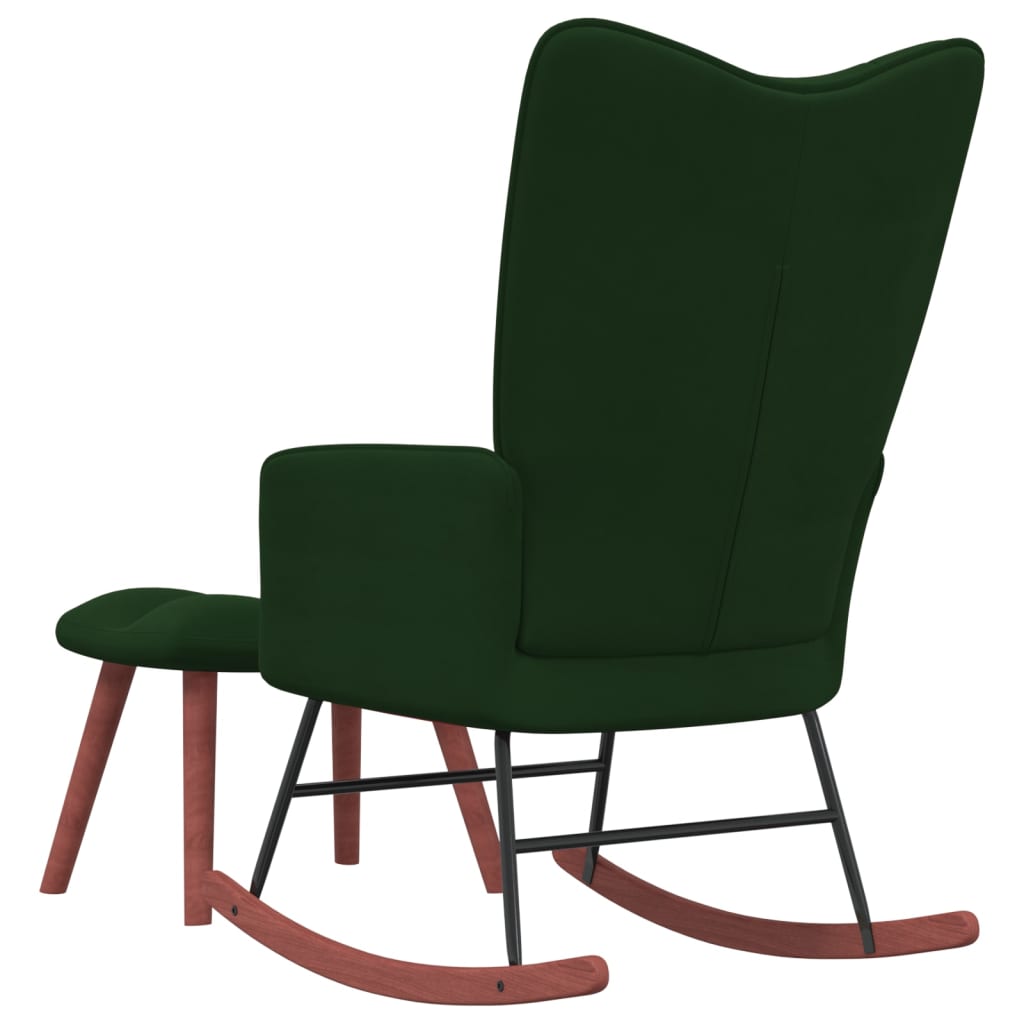 vidaXL Silla mecedora con reposapiés terciopelo verde oscuro