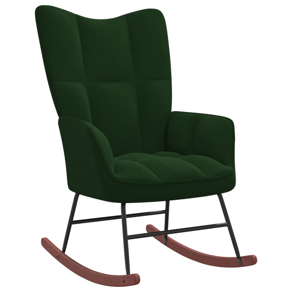 vidaXL Silla mecedora con reposapiés terciopelo verde oscuro