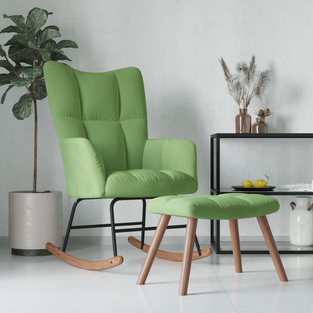 vidaXL Silla mecedora con reposapiés terciopelo verde claro