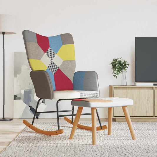 vidaXL Silla mecedora con reposapiés tela patchwork