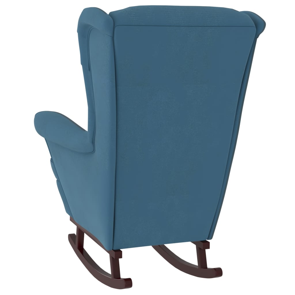 vidaXL Silla mecedora con patas de madera de caucho terciopelo azul