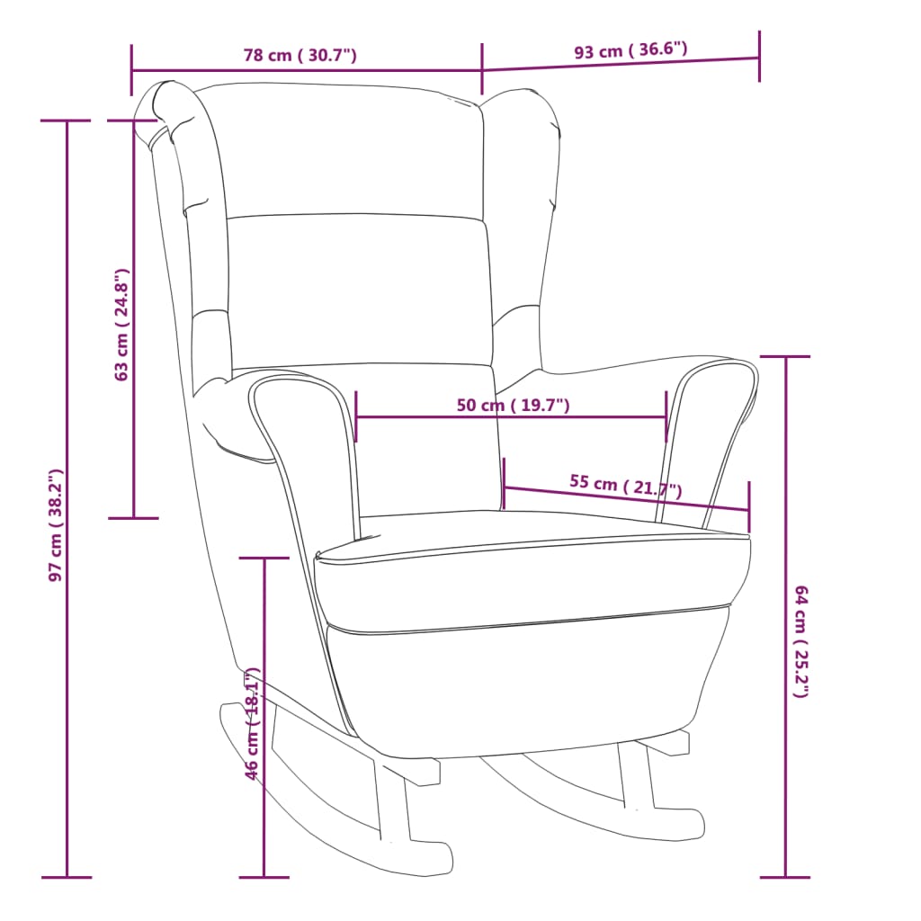 vidaXL Silla mecedora con patas de madera de caucho terciopelo azul