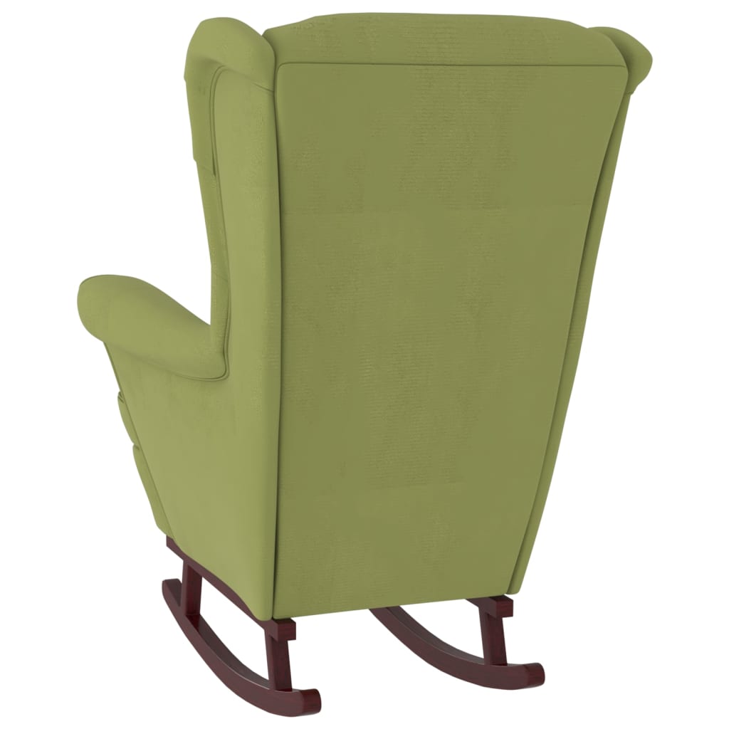 vidaXL Silla mecedora patas de madera de caucho terciopelo verde claro