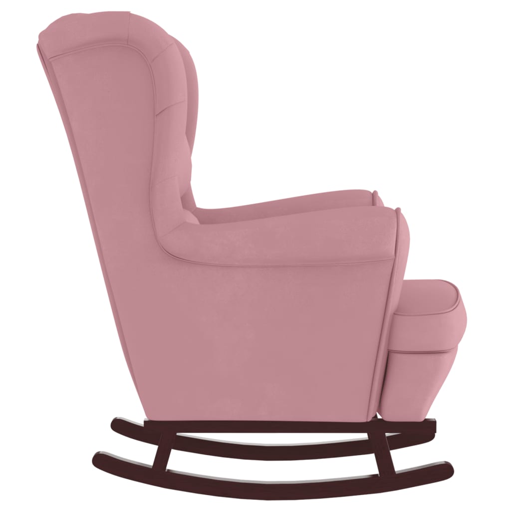 vidaXL Silla mecedora con patas de madera de caucho terciopelo rosa