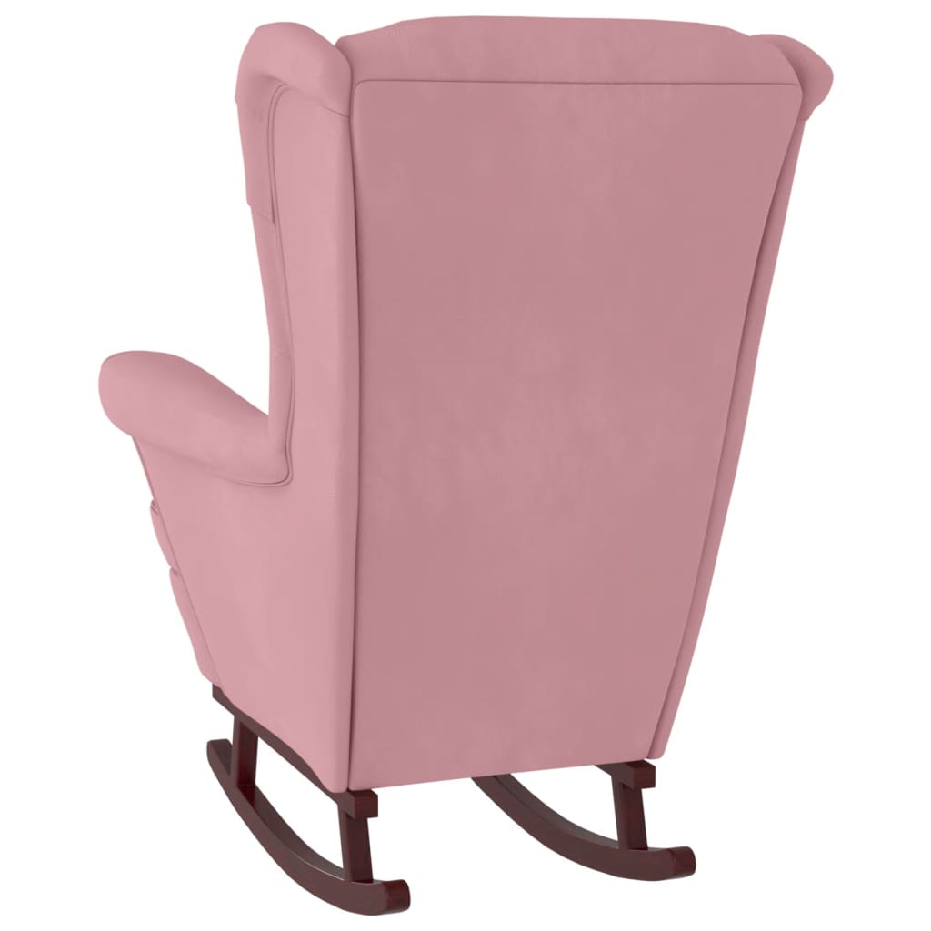 vidaXL Silla mecedora con patas de madera de caucho terciopelo rosa