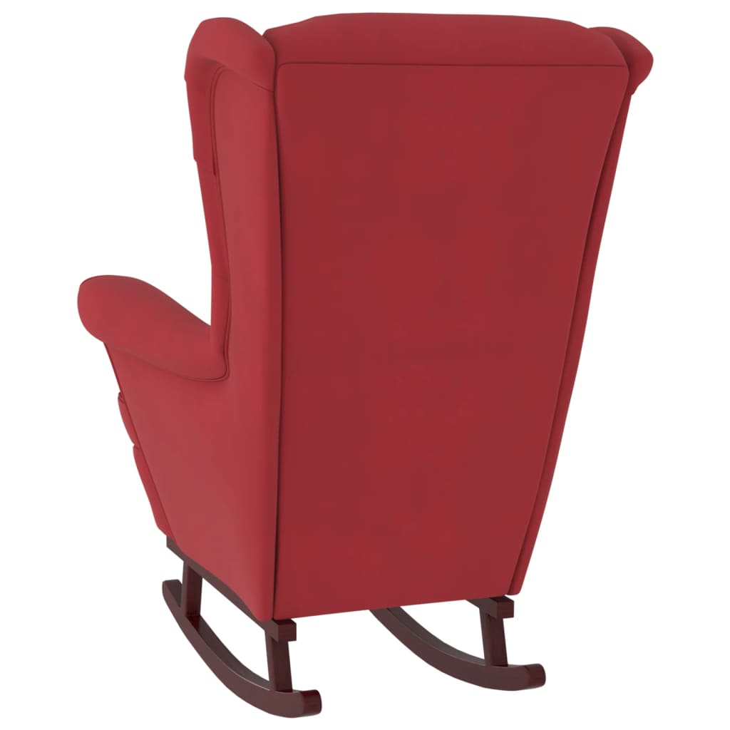 vidaXL Silla mecedora con patas de madera de caucho terciopelo rojo