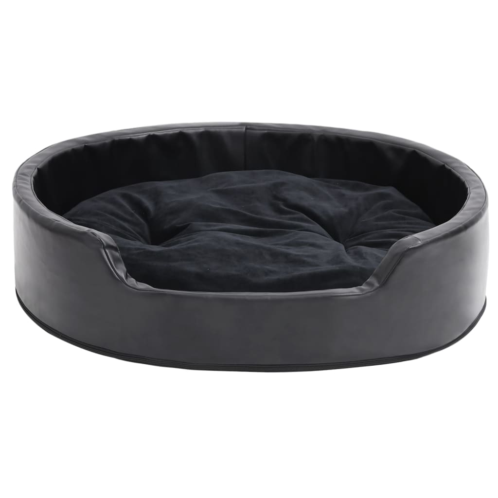 vidaXL Cama para perros felpa y cuero sintético negra 79x70x19 cm