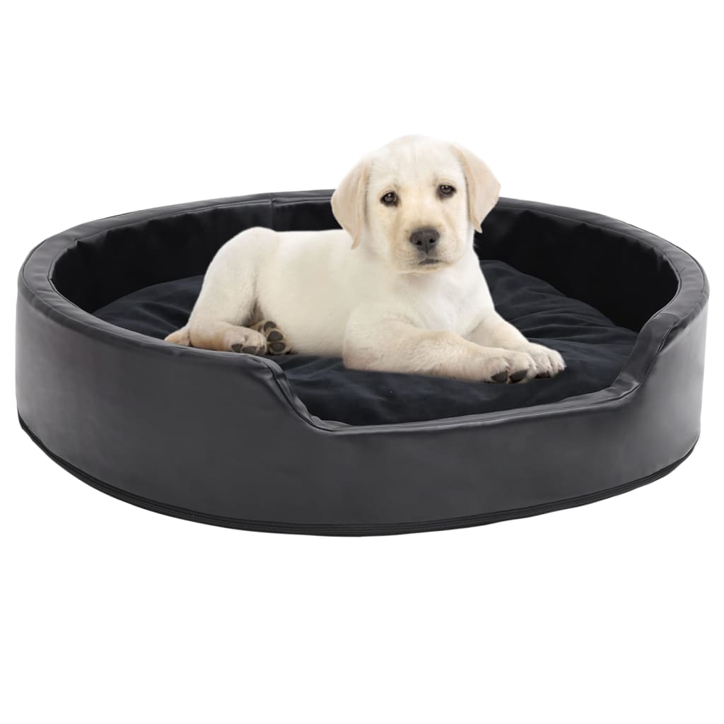 vidaXL Cama para perros felpa y cuero sintético negra 79x70x19 cm