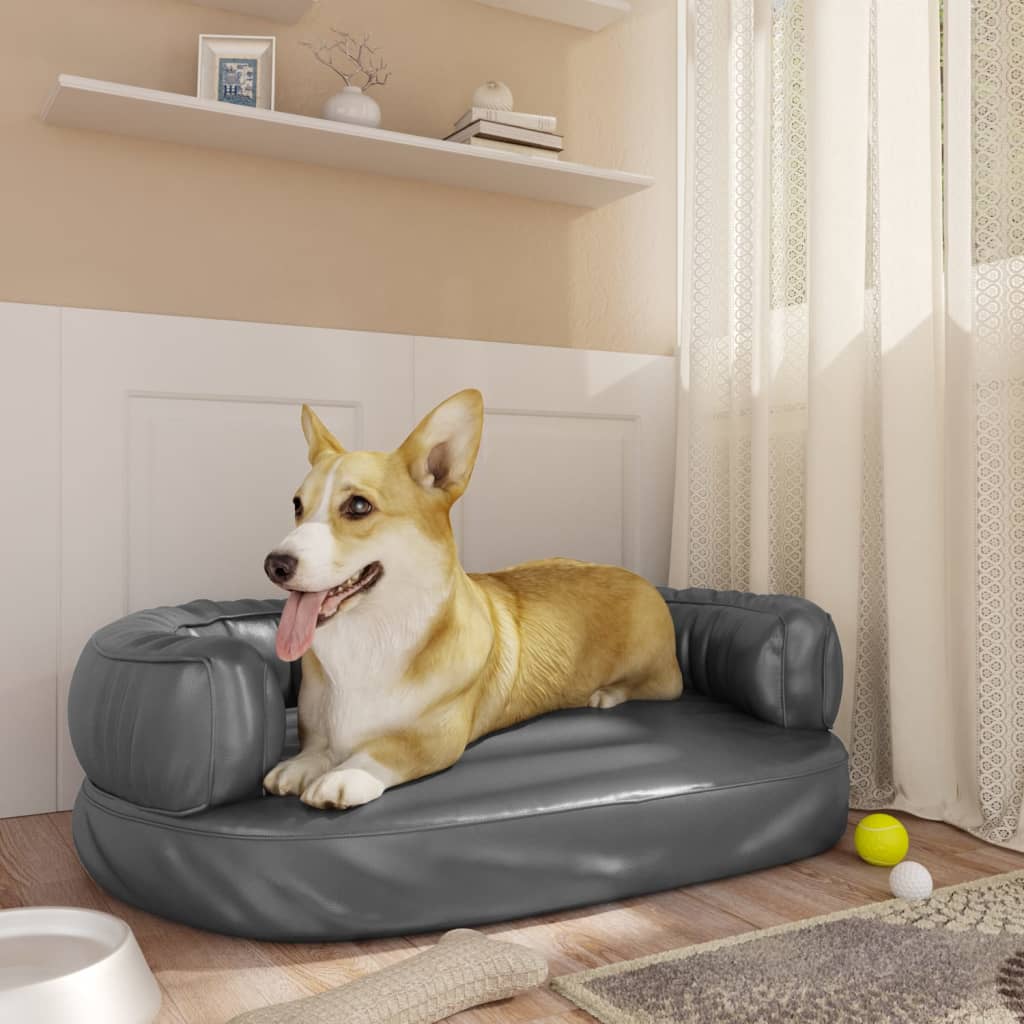 vidaXL Cama para perros de espuma cuero sintético gris 60x42 cm