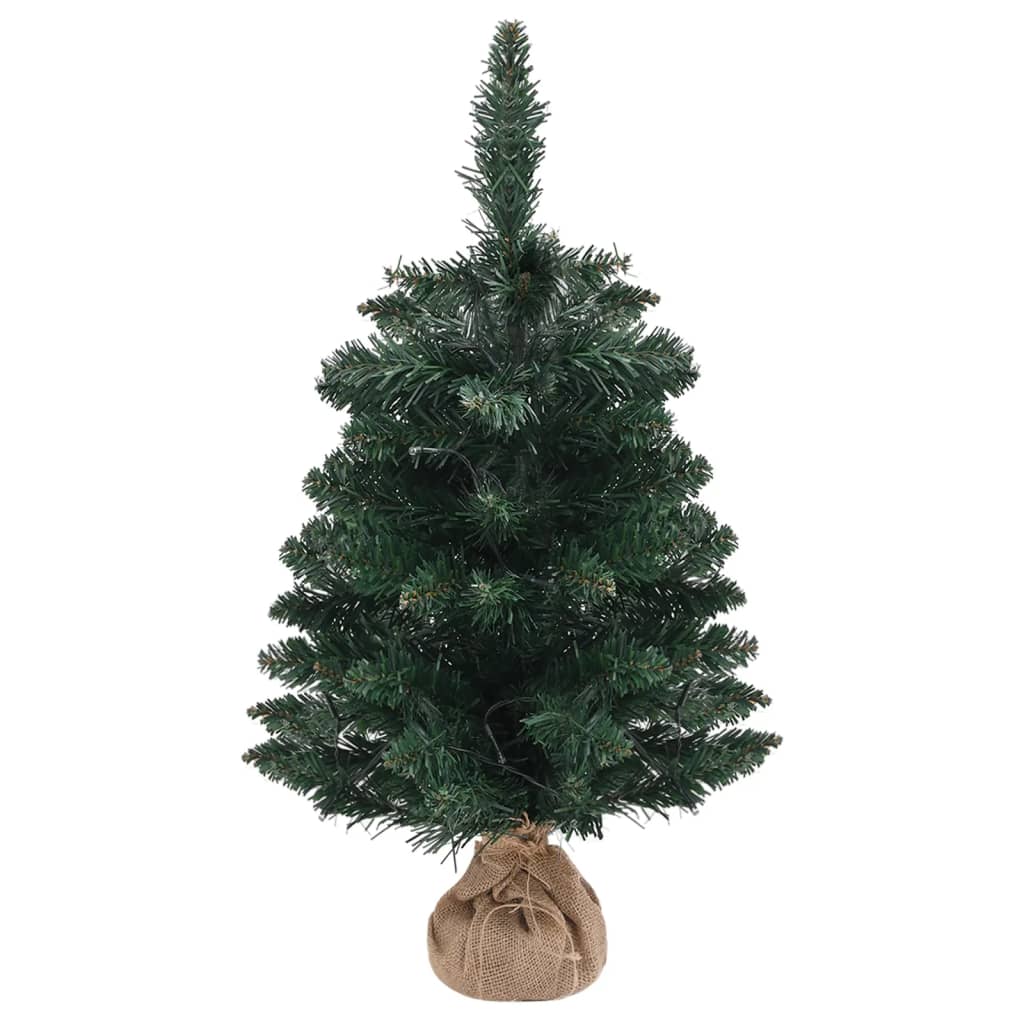 vidaXL Árbol de Navidad preiluminado con luces y soporte verde 60 cm