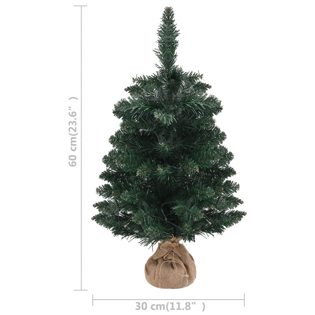 vidaXL Árbol de Navidad preiluminado con luces y soporte verde 60 cm