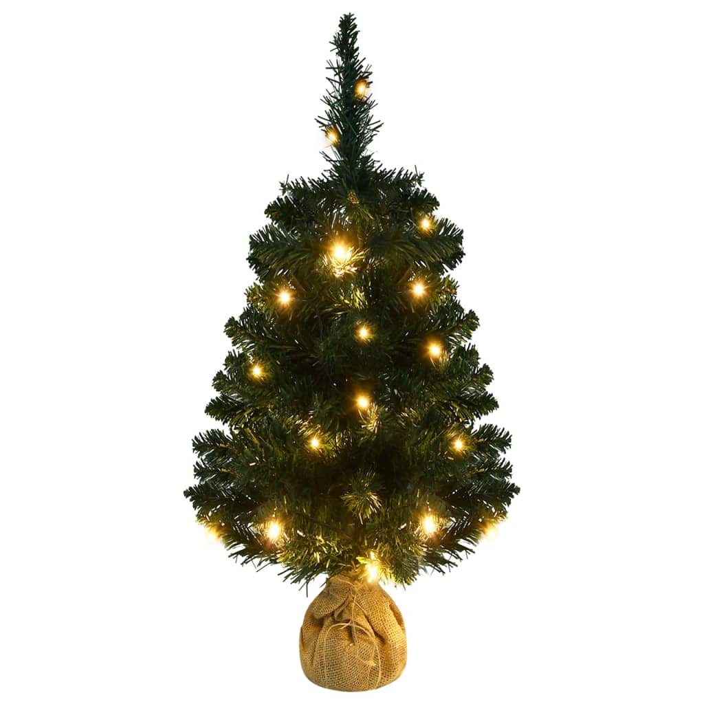 vidaXL Árbol de Navidad preiluminado con luces y soporte verde 90 cm