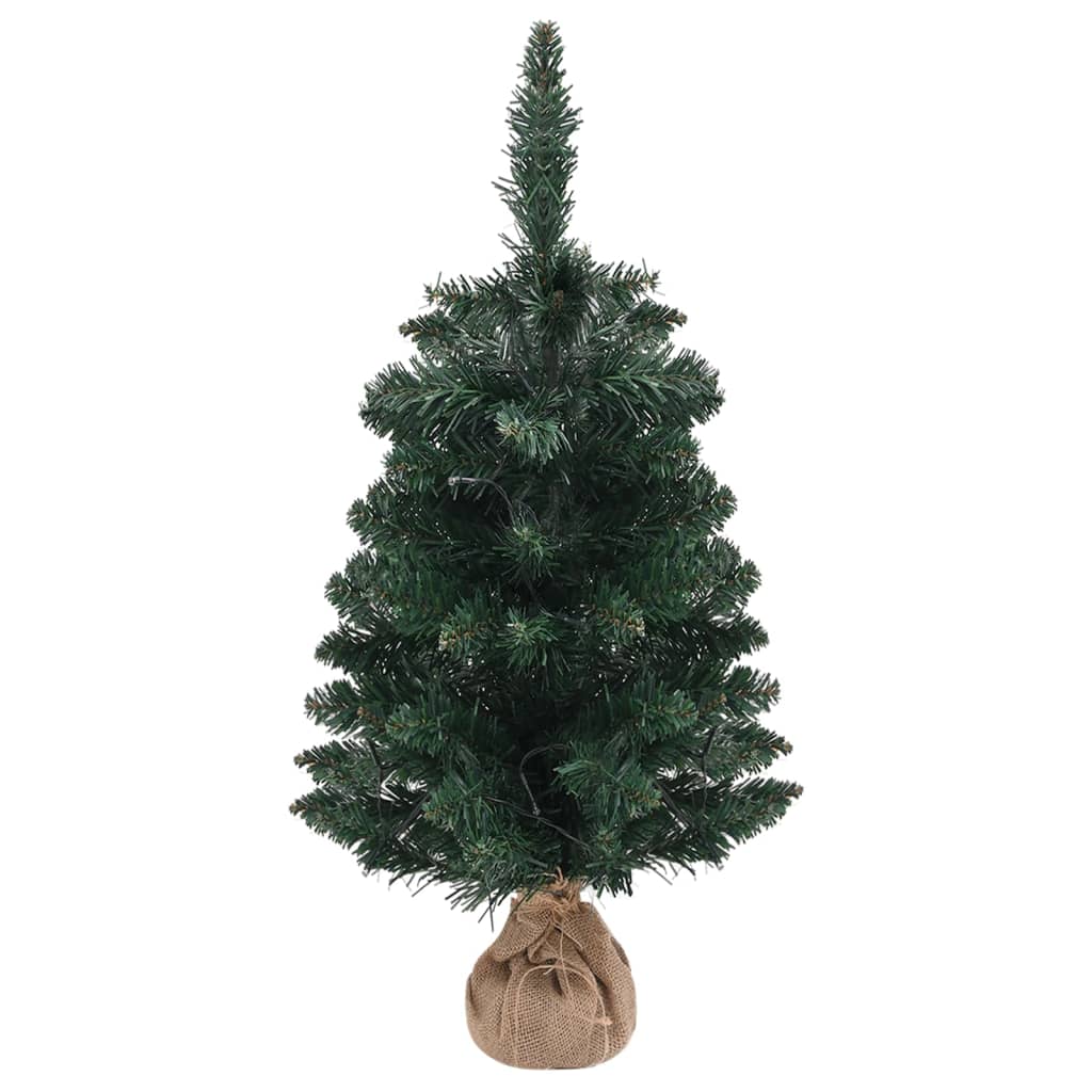 vidaXL Árbol de Navidad preiluminado con luces y soporte verde 90 cm