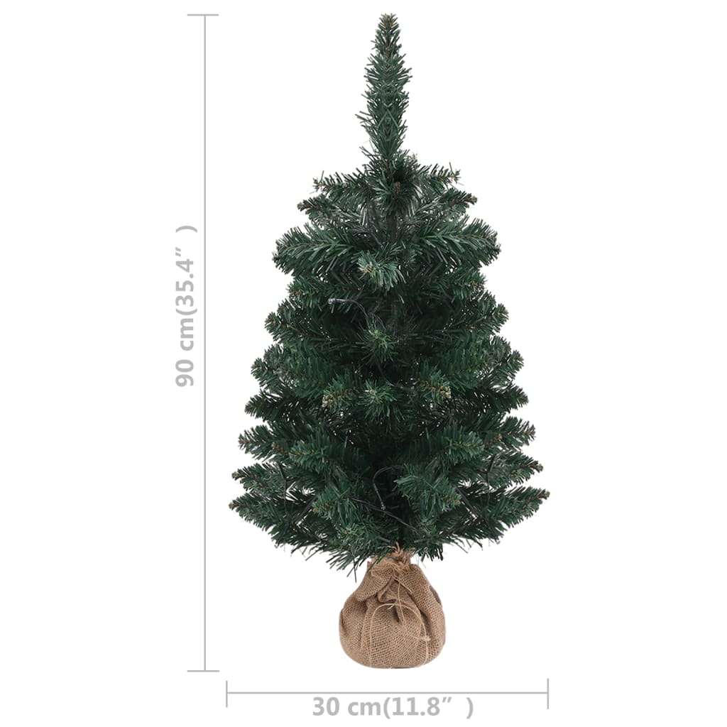 vidaXL Árbol de Navidad preiluminado con luces y soporte verde 90 cm