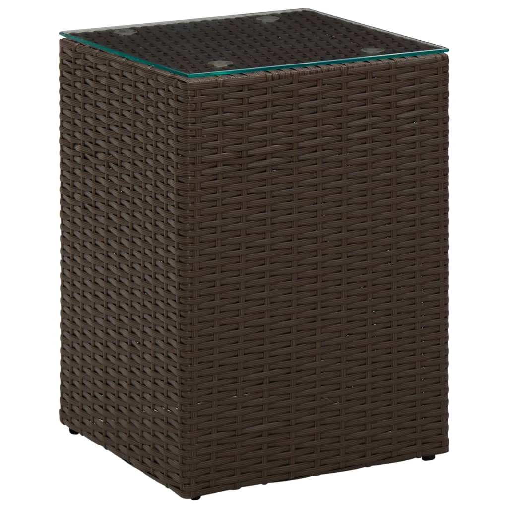 vidaXL Mesa auxiliar superficie de vidrio ratán PE marrón 35x35x52 cm