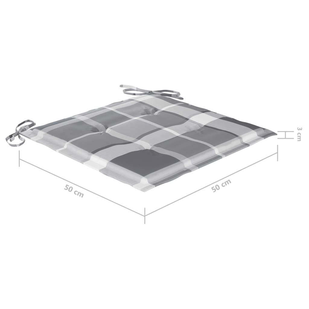 vidaXL Sillas de jardín 8 uds madera maciza teca cojines cuadros gris