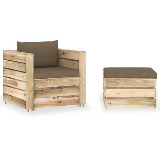 vidaXL Muebles de jardín 2 piezas con cojines madera impregnada verde