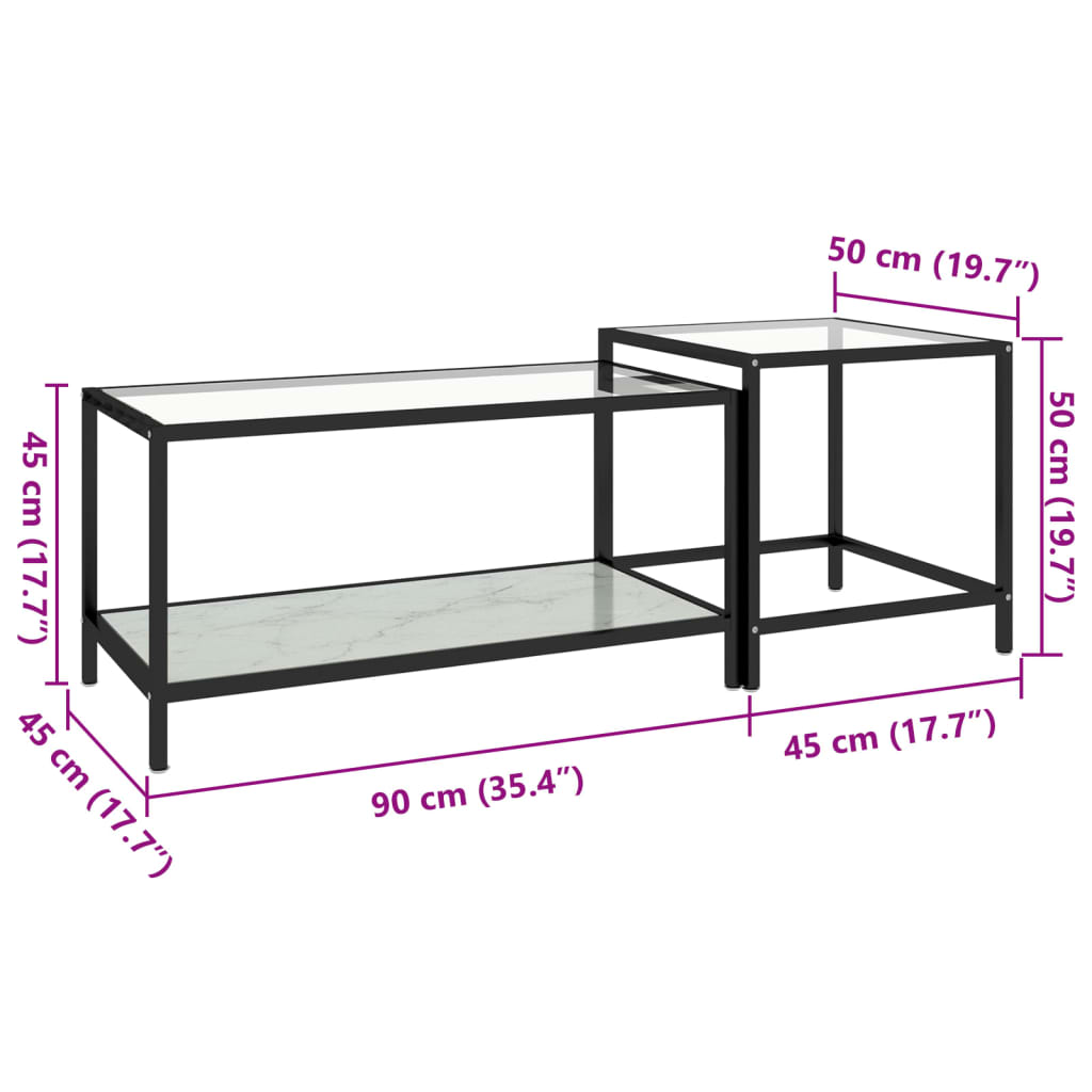 vidaXL Mesita de centro 2 piezas vidrio templado blanco