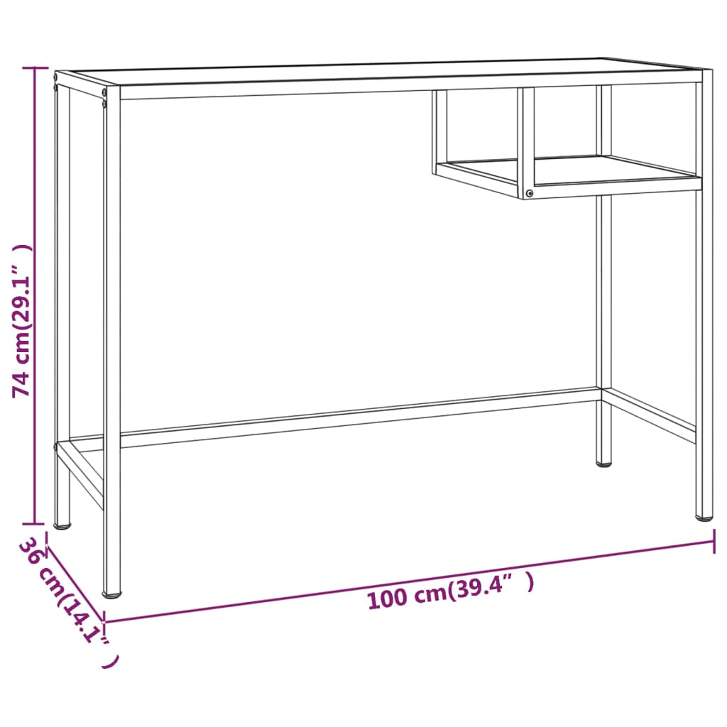 vidaXL Escritorio para ordenador vidrio blanco mármol 100x36x74 cm