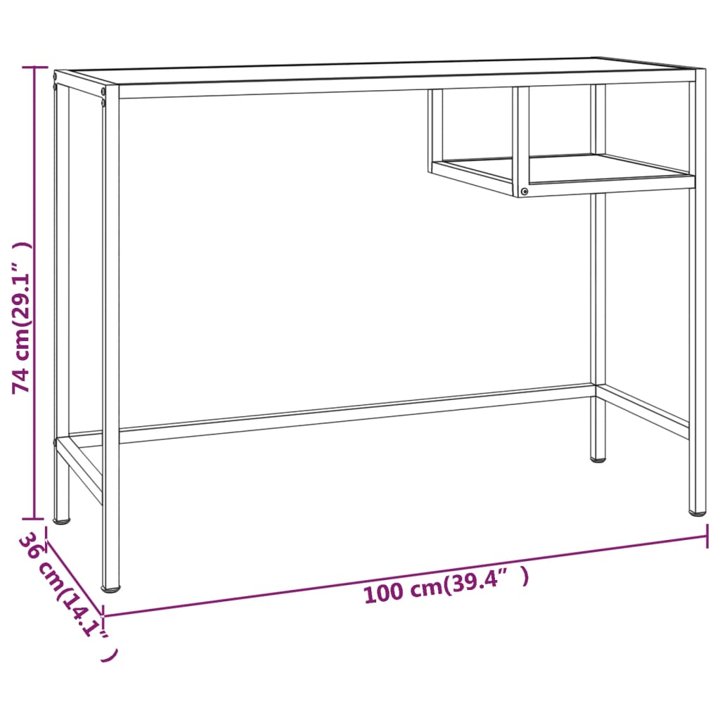 vidaXL Escritorio para ordenador vidrio negro mármol 100x36x74 cm