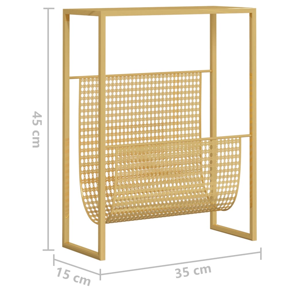 vidaXL Revistero de acero dorado 35x15x45 cm