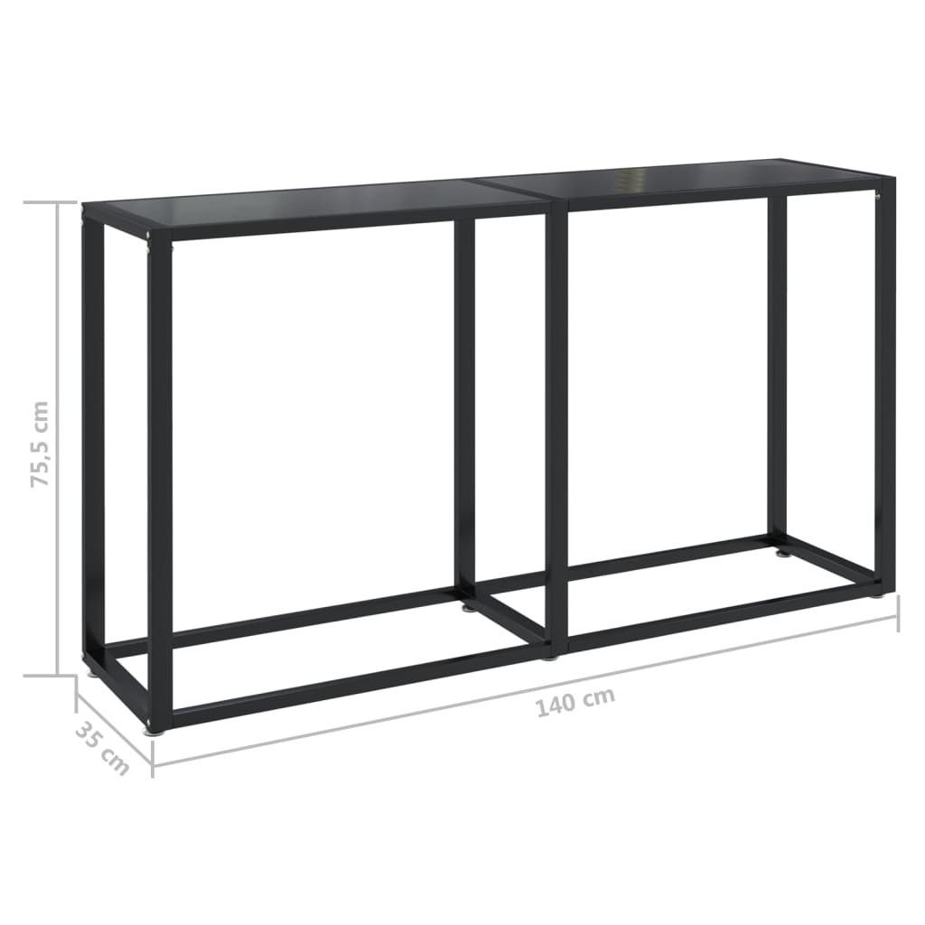 vidaXL Mesa consola vidrio templado negro 140x35x75,5cm