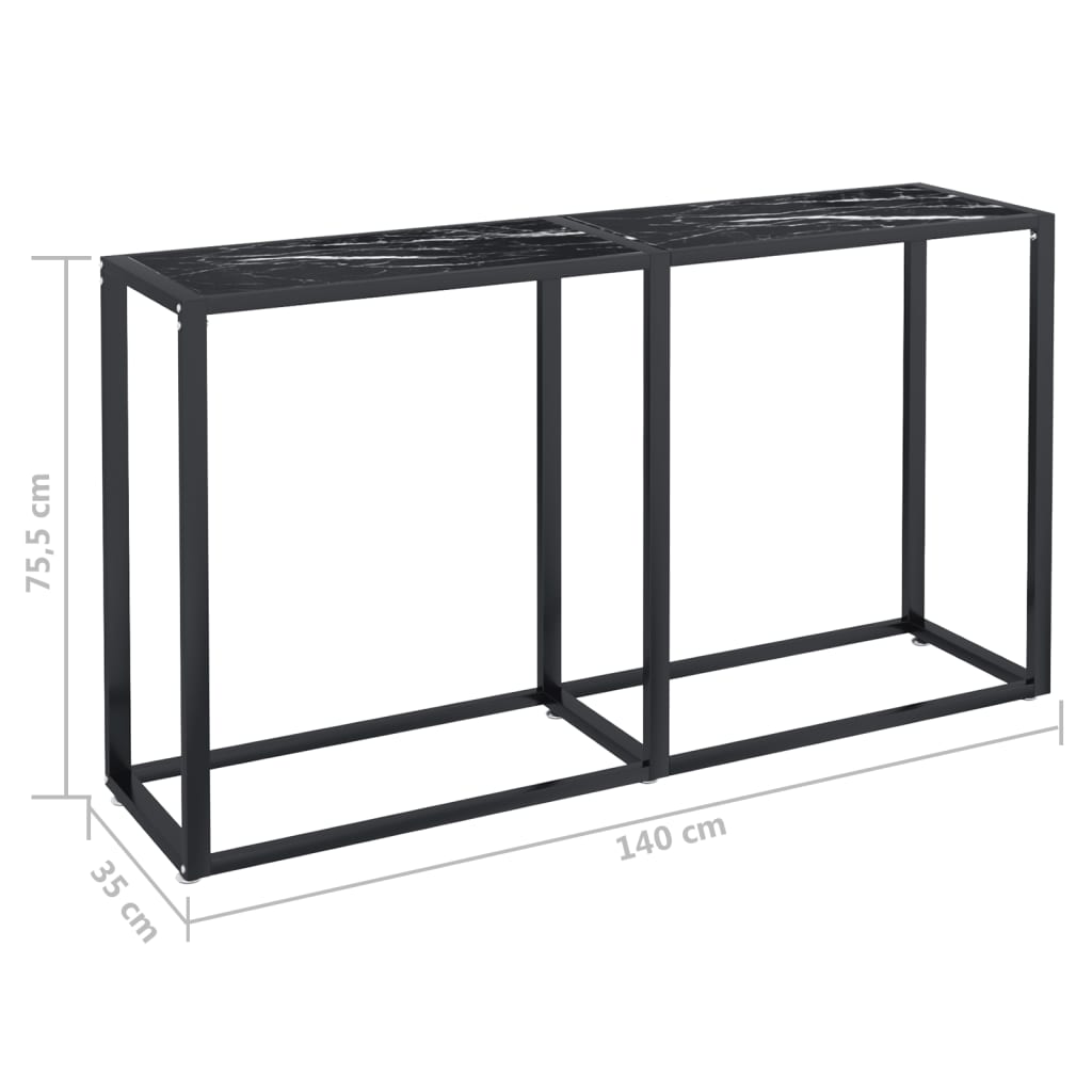 vidaXL Mesa consola vidrio templado mármol negro 140x35x75,5cm