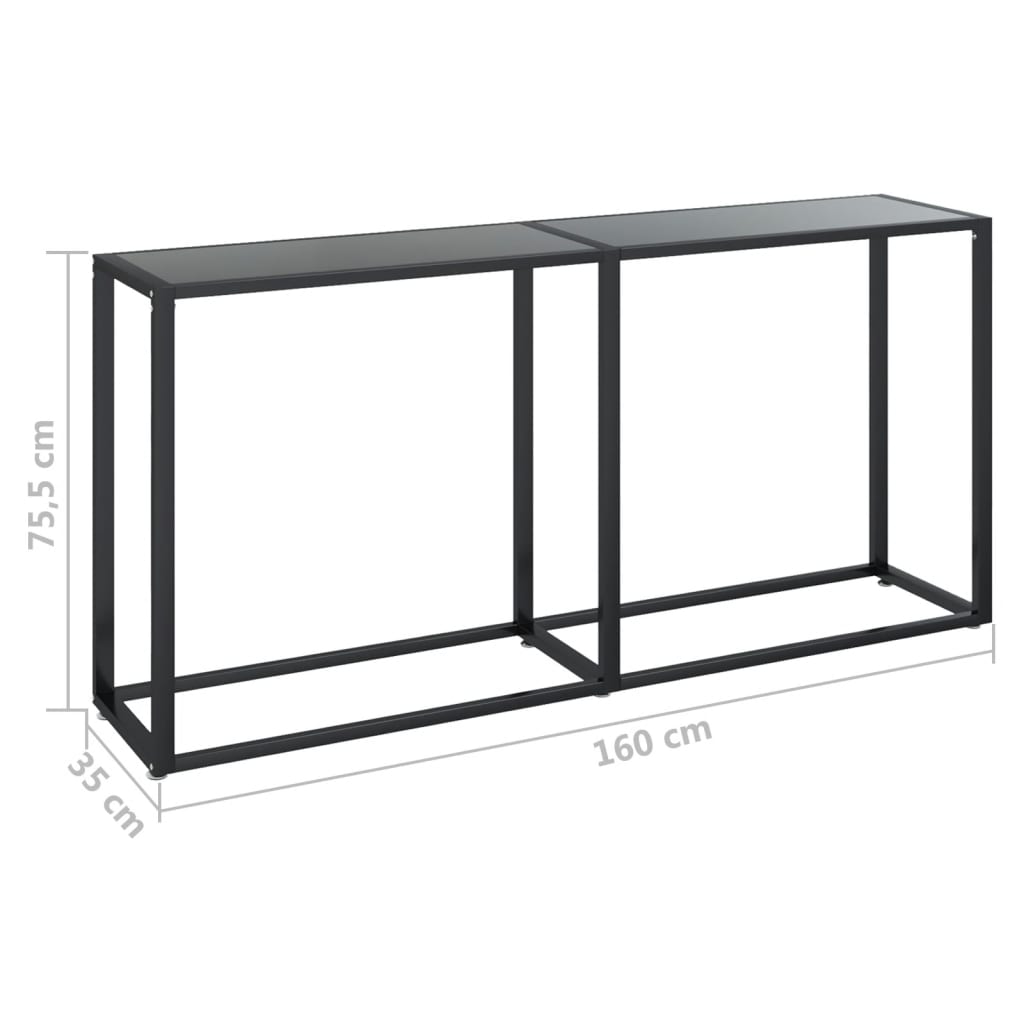 vidaXL Mesa consola vidrio templado negro 160x35x75,5 cm