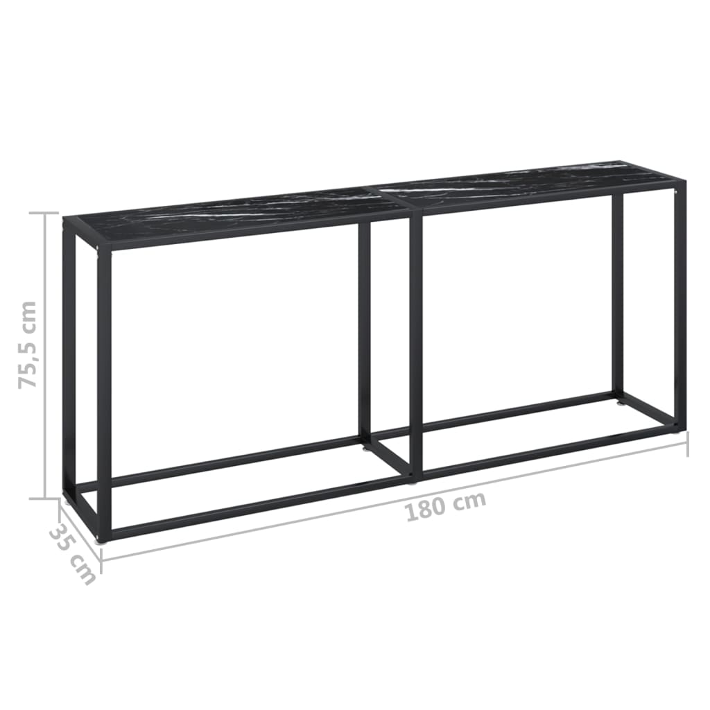 vidaXL Mesa consola vidrio templado mármol negro 180x35x75,5 cm