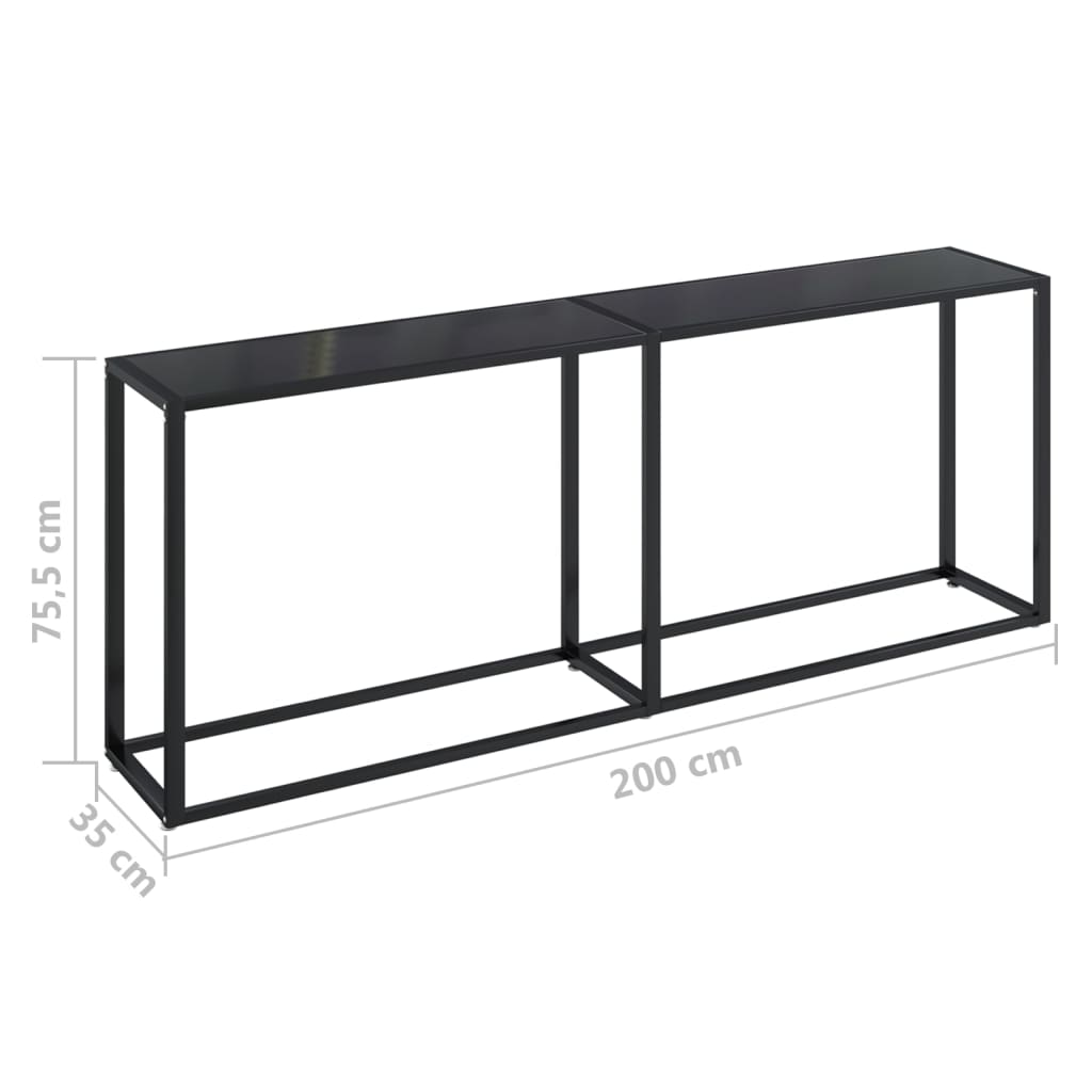 vidaXL Mesa consola vidrio templado negro 200x35x75,5 cm