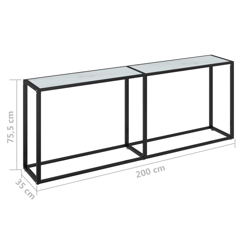 vidaXL Mesa consola vidrio templado mármol blanco 200x35x75,5 cm