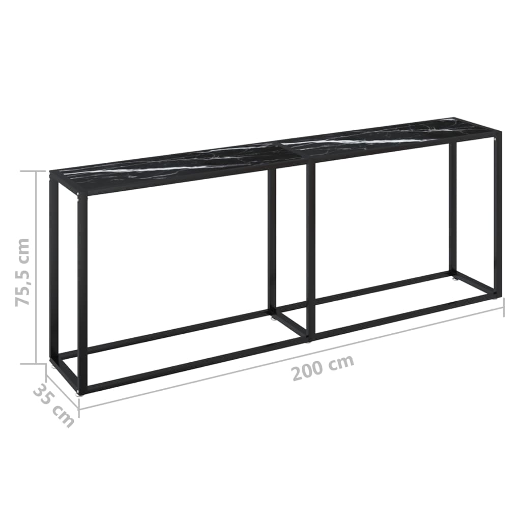 vidaXL Mesa consola vidrio templado mármol negro 200x35x75,5 cm