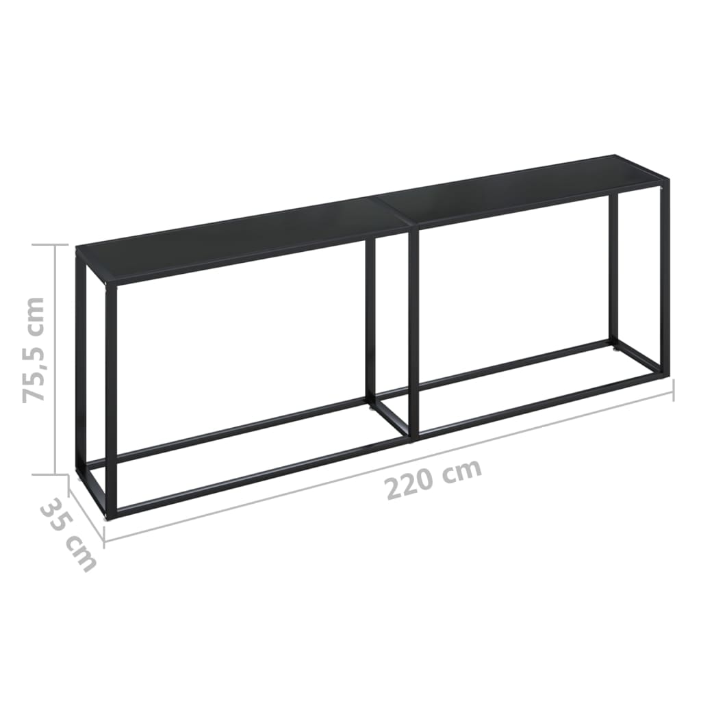 vidaXL Mesa consola vidrio templado negro 220x35x75,5 cm