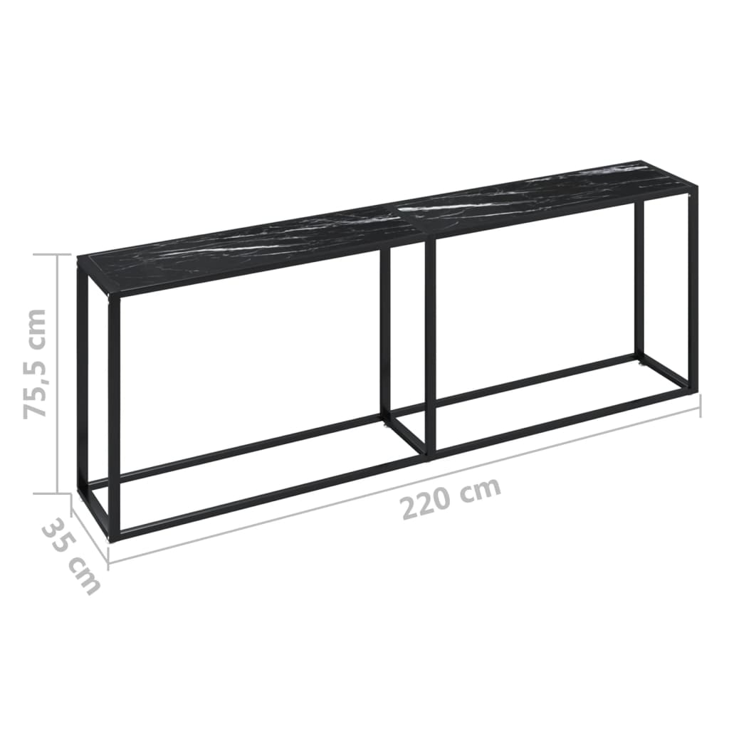 vidaXL Mesa consola vidrio templado mármol negro 220x35x75,5 cm