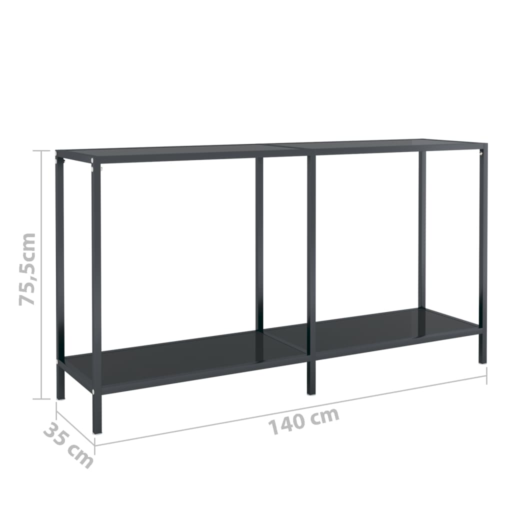 vidaXL Mesa de consola vidrio templado negro 140x35x75,5 cm