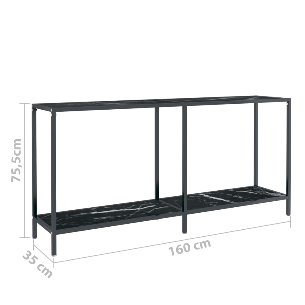 vidaXL Mesa consola vidrio templado negro 160x35x75,5 cm